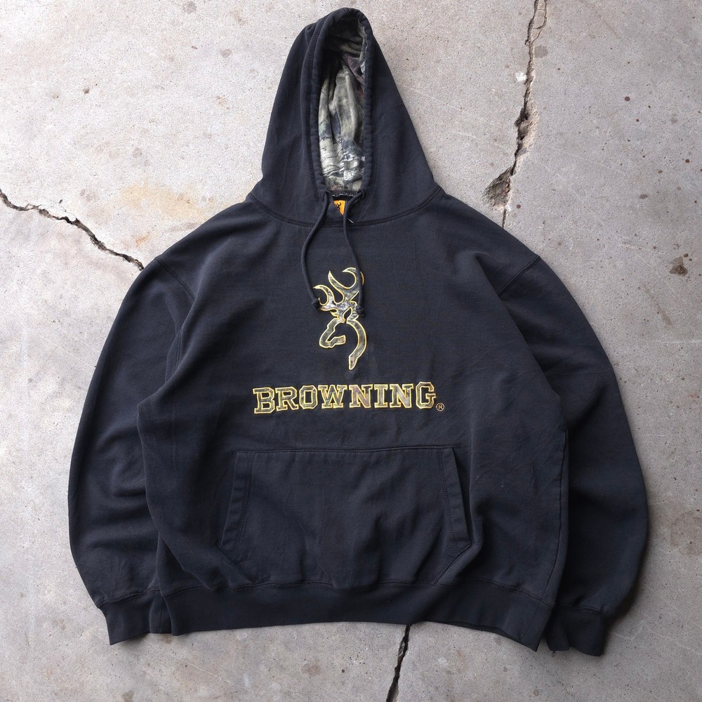 Browning Black Pullover Hoodie Size XL Camo Logo Graphic Outdoor